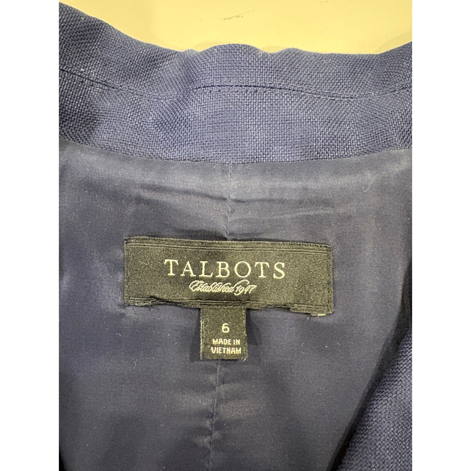 Talbots Linen Blend Jacket Navy Cropped Blazer Classic Preppy 6 mod minimalist