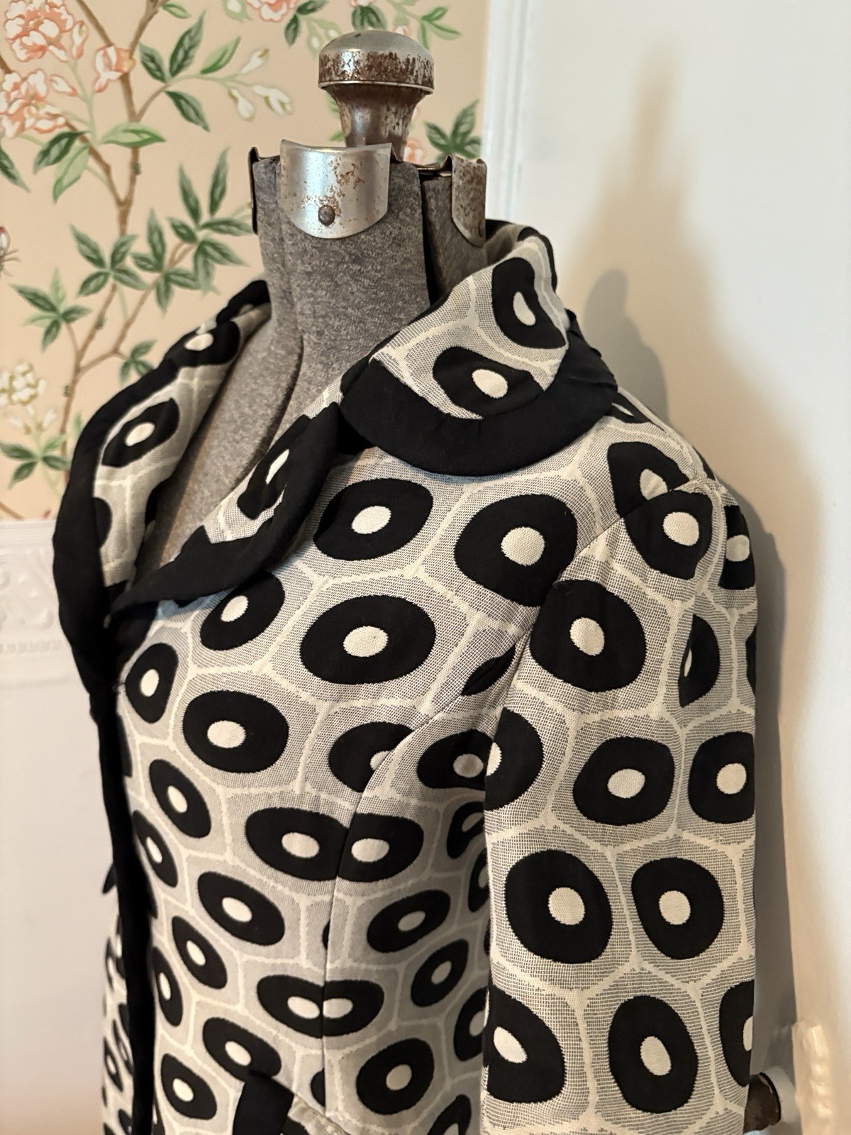 Vintage Ole Borden Rembrandt Black White Pop MCM Fit Flare Dress 60’s M L Polka