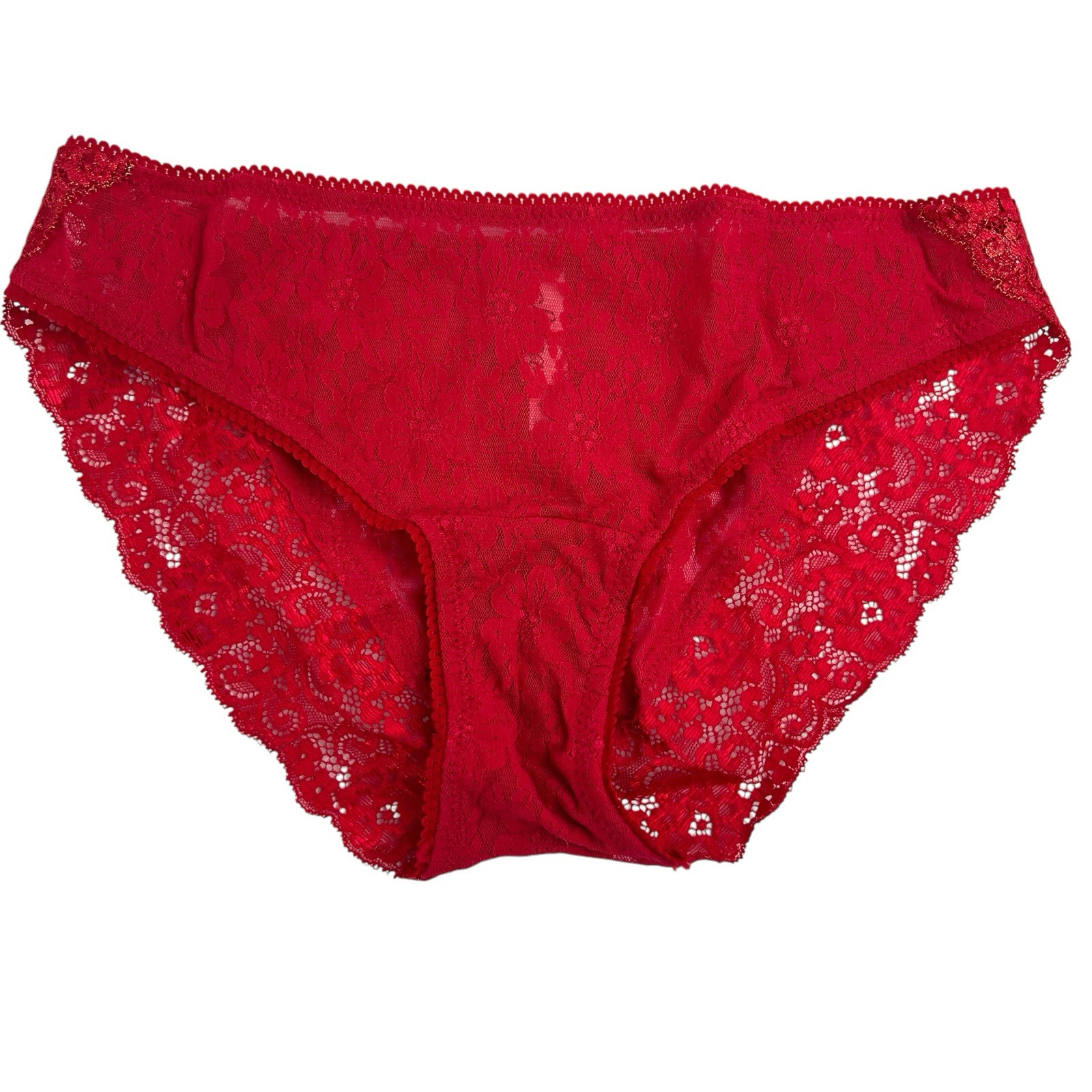 Vintage Soma Panties Size Medium Sheer Nylon Lace High Cut Cheeky Bikini Red
