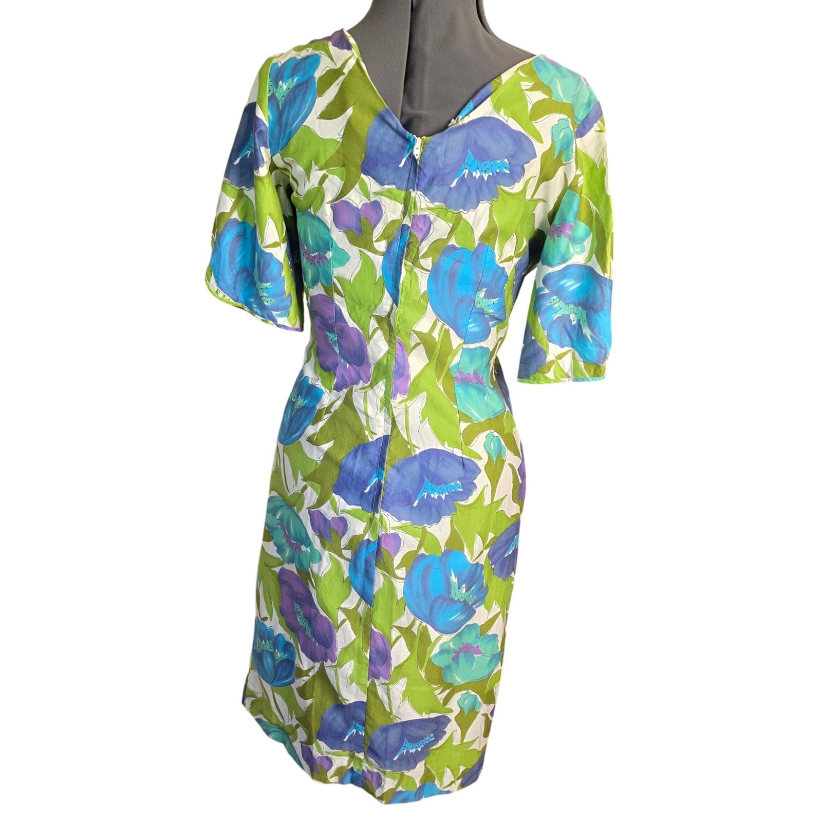 VTG Haoles Nicole of San Francisco Mid Century Watercolor Floral Dress Bow Back