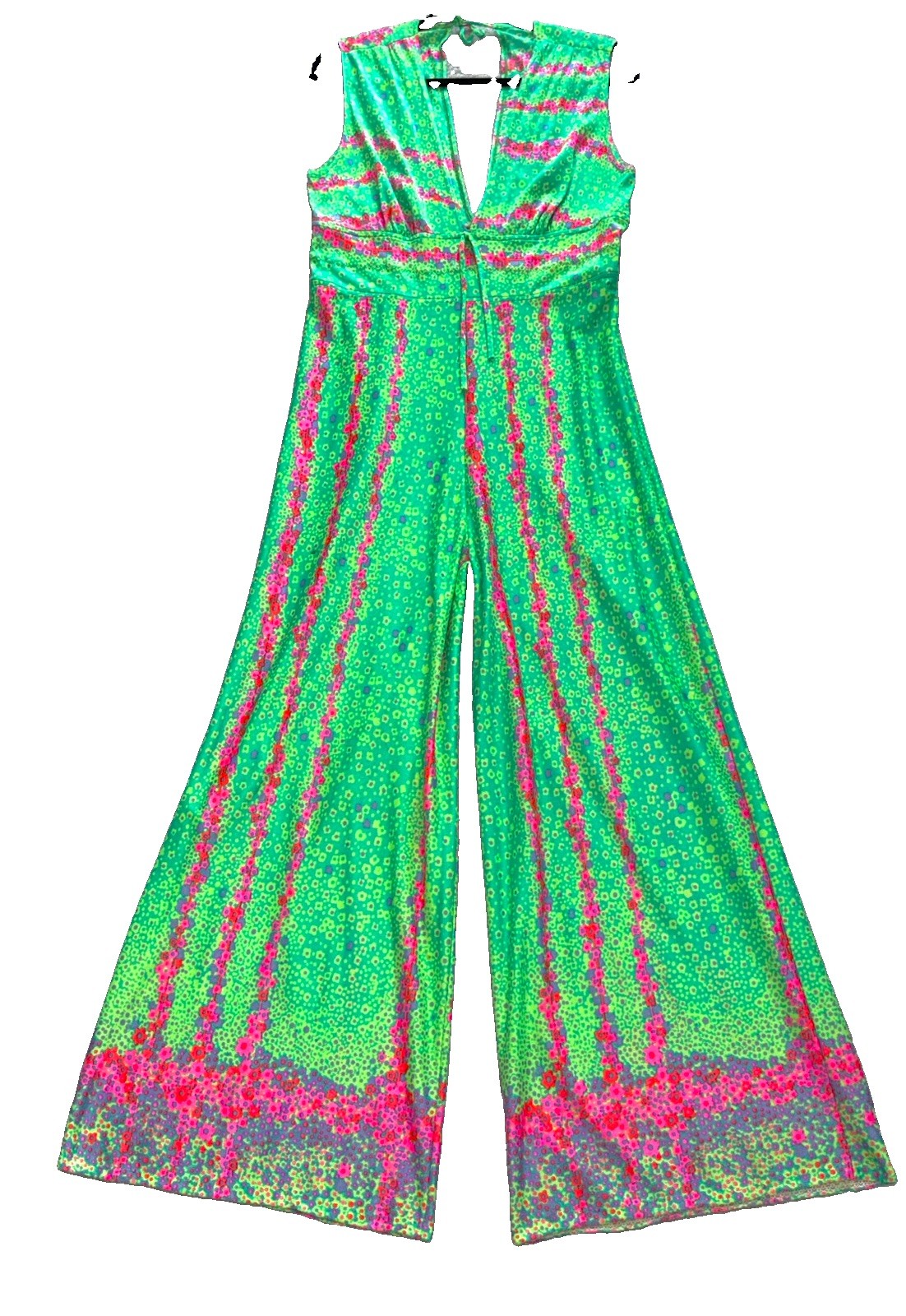 Rose Marie Reid 1970’s Palazzo Flared Jumpsuit Bohemian Loungewear Green Med