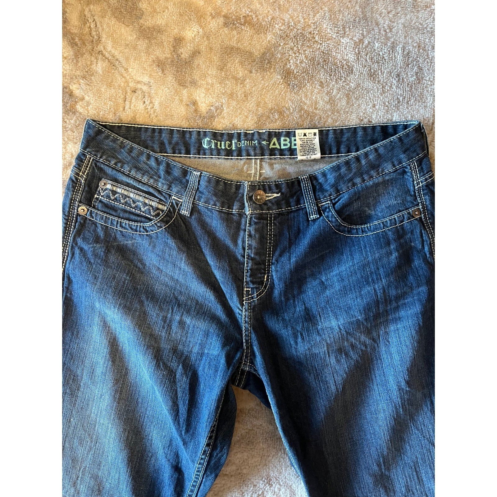 Vintage Y2K Cruel Girl Abby Jeans Wide Leg Dark Wash Western Embroidered Hem