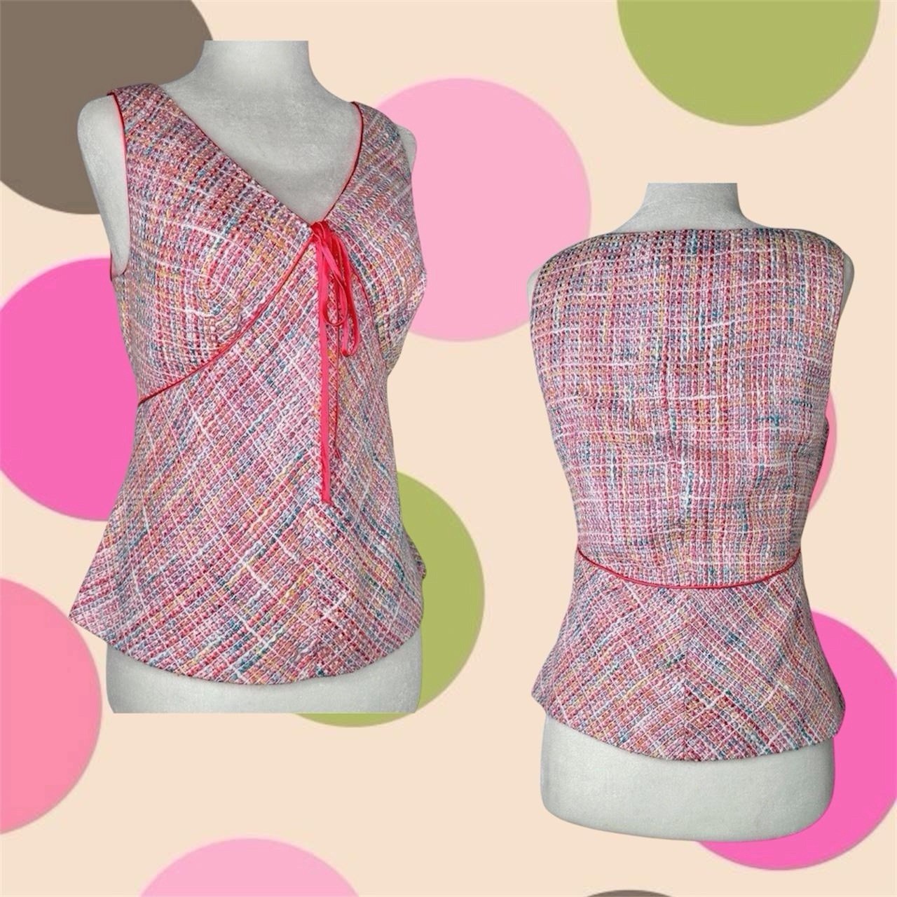Vintage 90s Y2K Pink Tweed Top With Pink Tie Detail Elle Woods