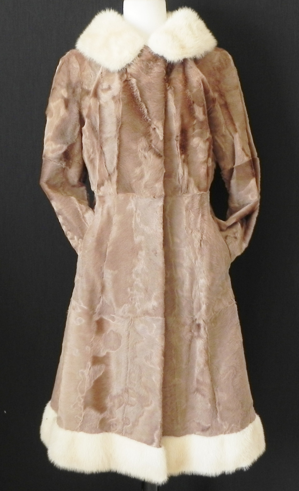 Vtg Xiangao Lamb Fur by Northern Export Furs(England) Sable Trim Coat RARE XS