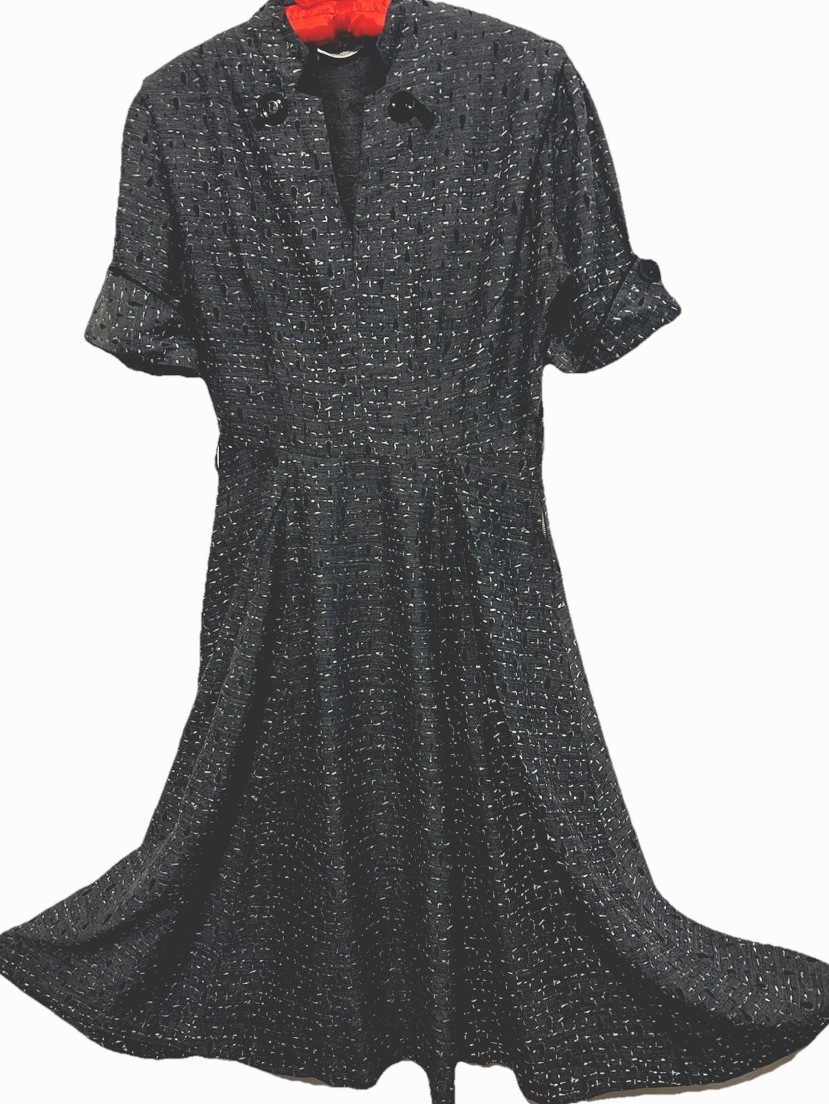 Vintage Lora Lenox 1940s Dress S Gray With Black Flocked Velvet Teardrop Print