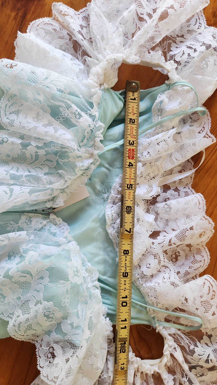 Vintage Flirtations 80s Prarie Dress Women’s Small Teal Blue Lots of Lace USA