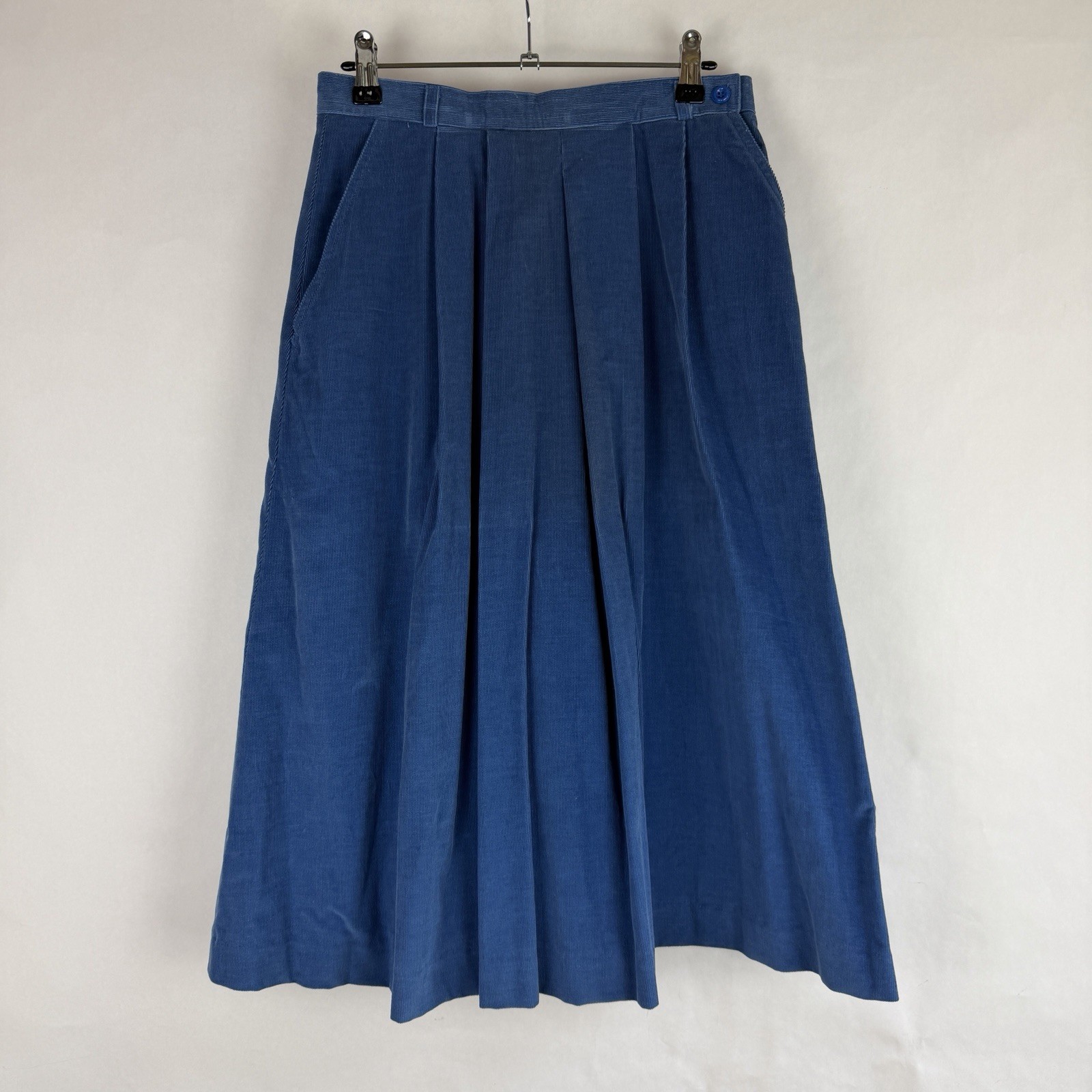 Vtg 90s Cotton Corduroy Midi Skirt Blue Made in Japan Prairie Cottage Heritage
