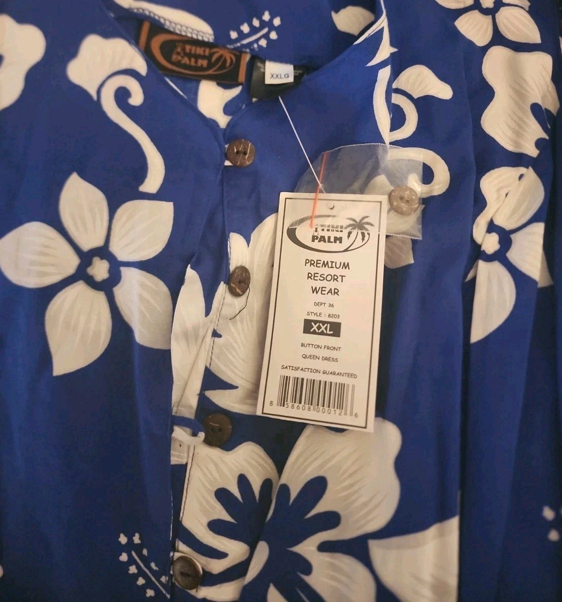 Tiki Palm Hawaiian XXL Blue White Kaftan Cottage Beach Button Up NWT NOS VTG