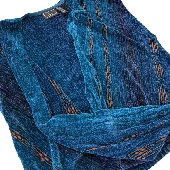 CYNTHIA KRAUSE WEAVERS Vintage Teal Blue Chenille Knit Wrap Vest One Size Artsy