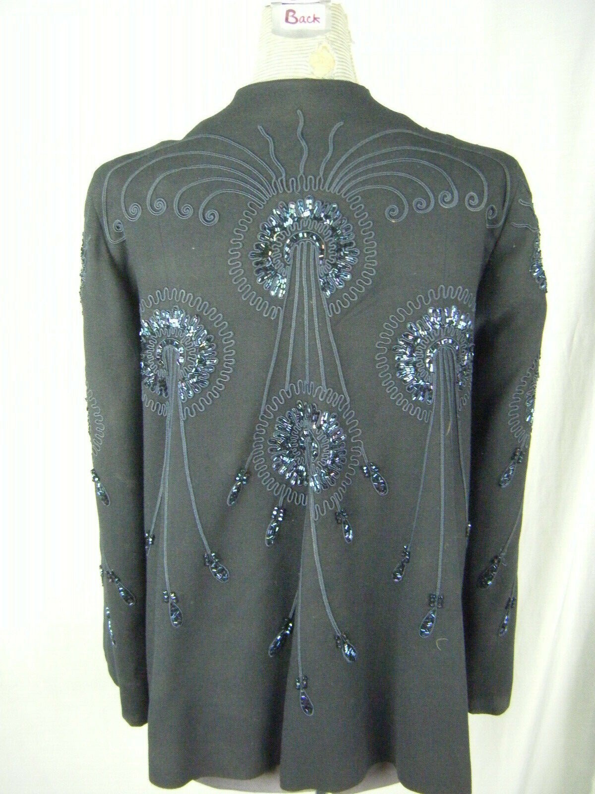DOLORES OF CALIFORNIA Vtg 40s Navy Blue Beaded Embroidery Swing Jacket-Bust 41/M