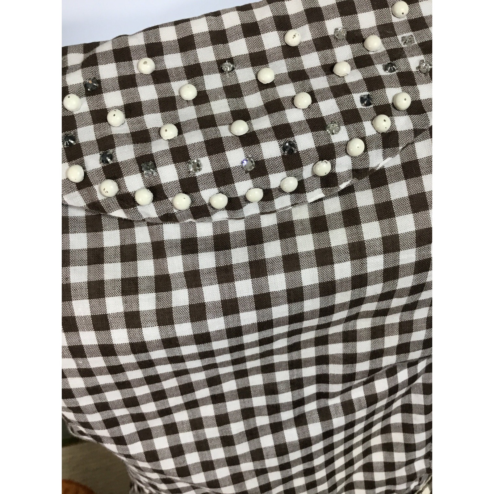 1950s Brown Gingham Sundress Vintage Cotton Check Dress with Shawl Set Small MCM