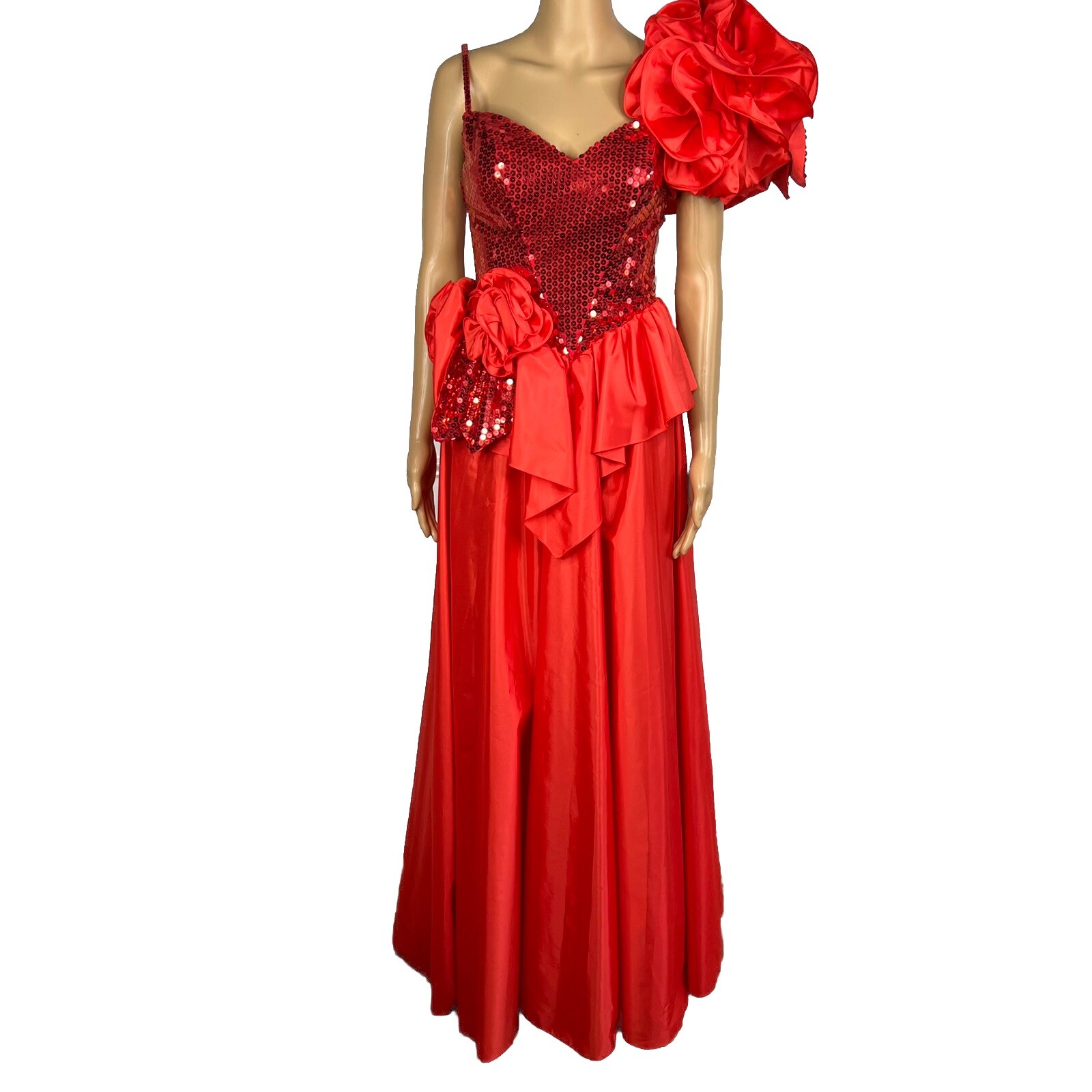 Alyce Designs Prom Party Dress 8 Vintage Red Sequin One Shoulder Drop Waist New