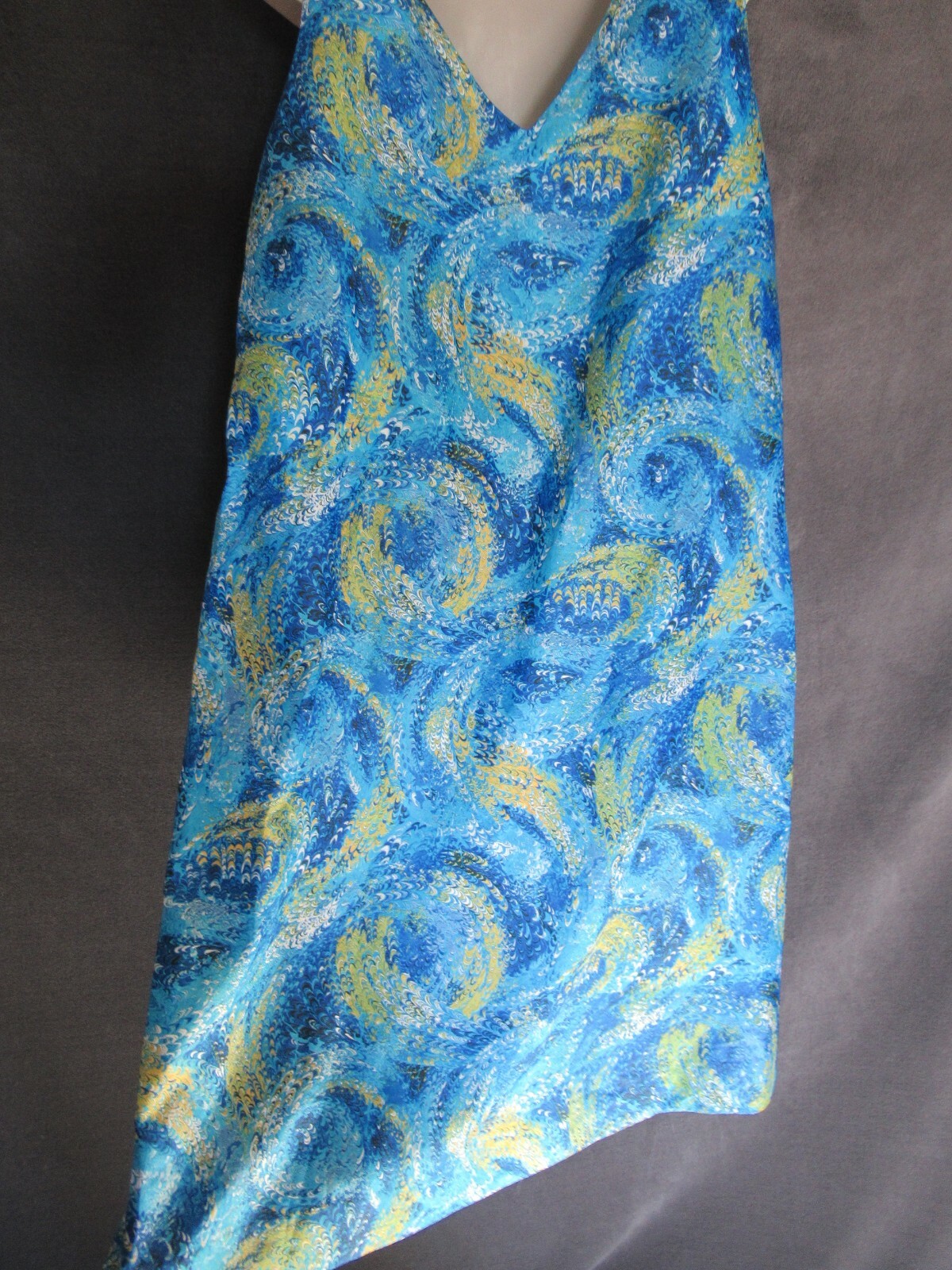 60’s 70’s Vintage Psychedelic Blue Illusion Tie Shoulder Shift Mod Sun Dress M/L