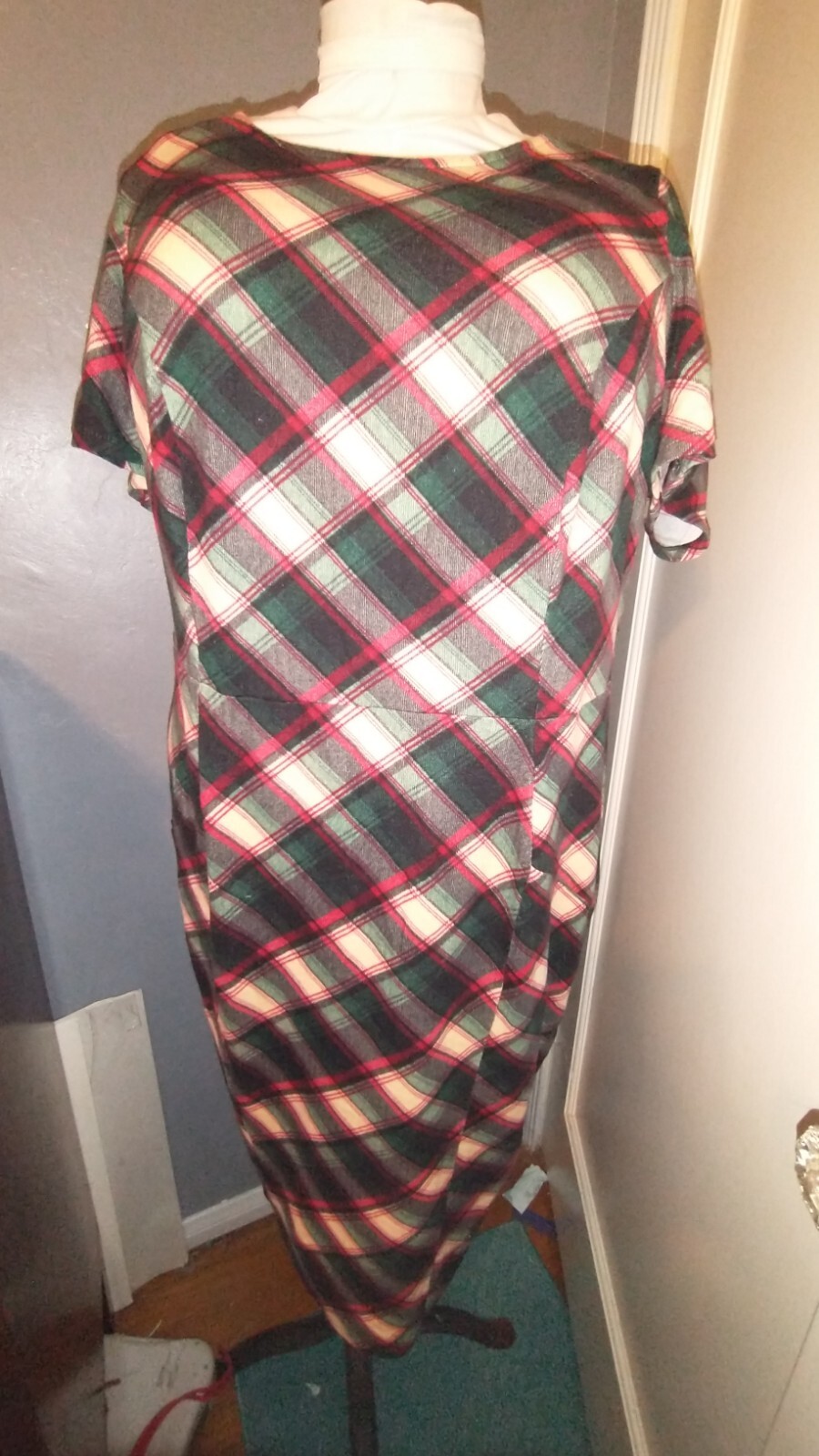 Unique Vintage Red And Green Plaid Dress