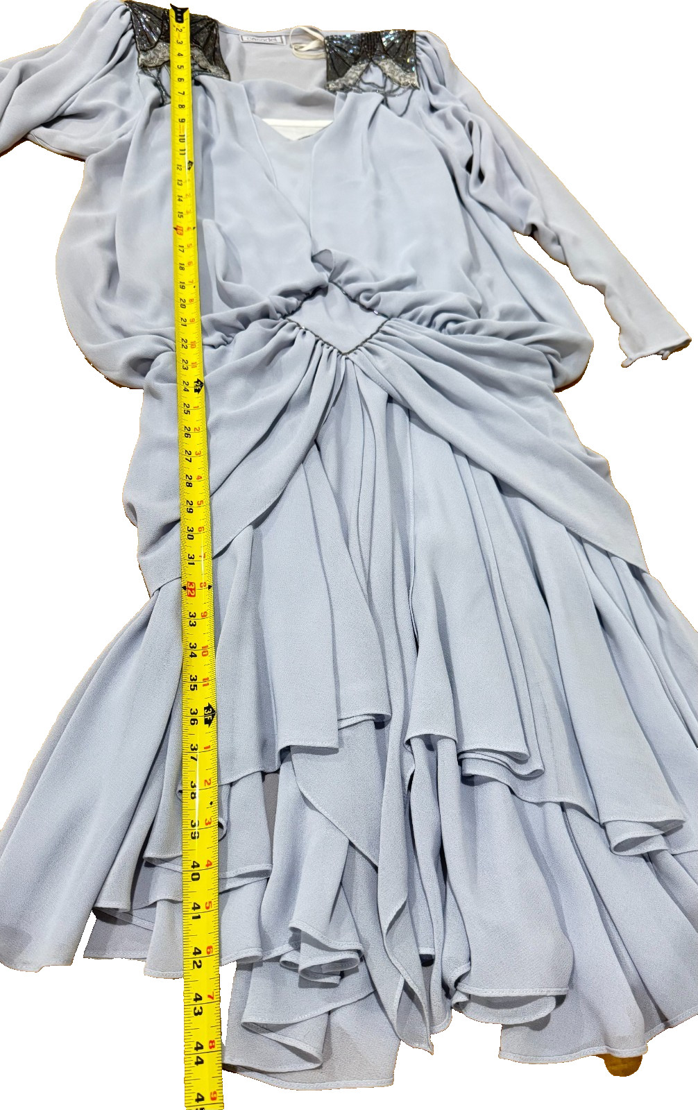 Vtg Casadei DropWaist Dress Women Sz 6 Beaded Shoulders 80s Does 20s Blue/Gray