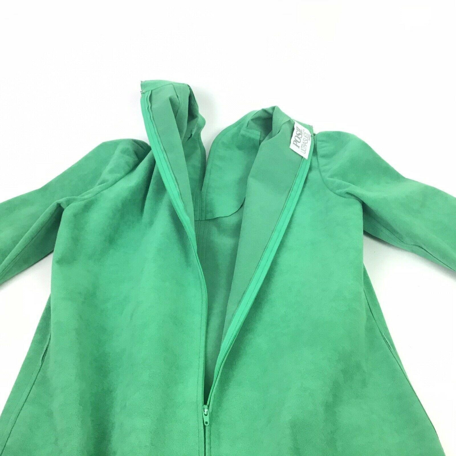 Vtg 70s Dress Posh Ultrasuede 10 Green Classic Preppy Secretary Belted Pockets