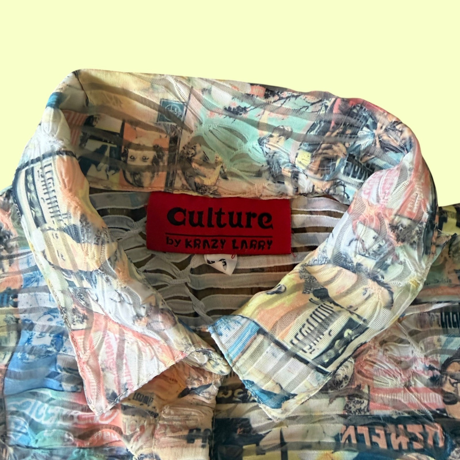 Culture by Krazy Larry Button Down Semi Sheer Sleeveless Pop Art Top S
