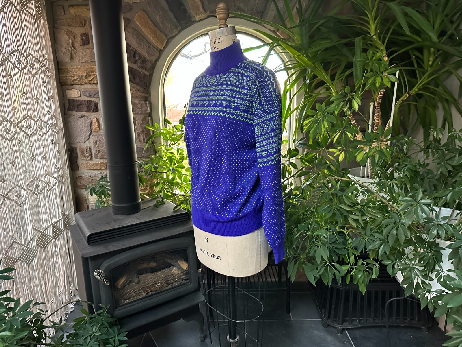 Vintage 1990s Blue and Green Geometric Design Sweater Summit Country