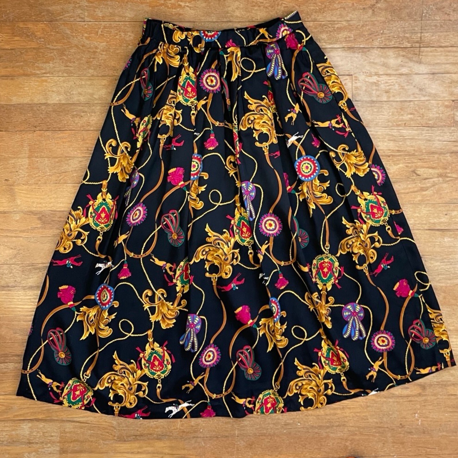 Vintage Equestrian Print Skirt Size Small 28″ Waist 1980s Susan Bristol Horses