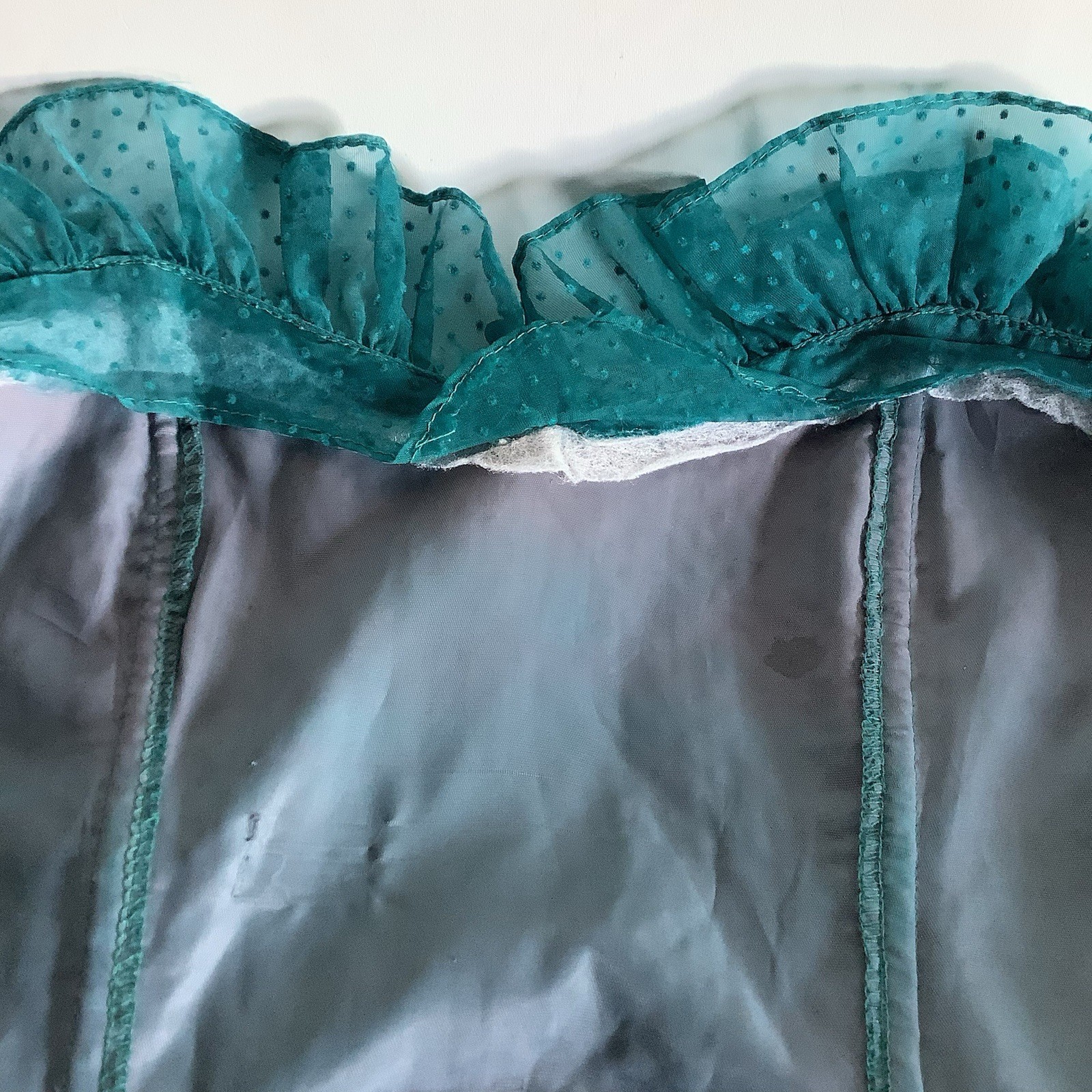 Vtg 1980s Gunne Sax Teal Swiss Dot Strapless Tea Length Semi-Formal Dress