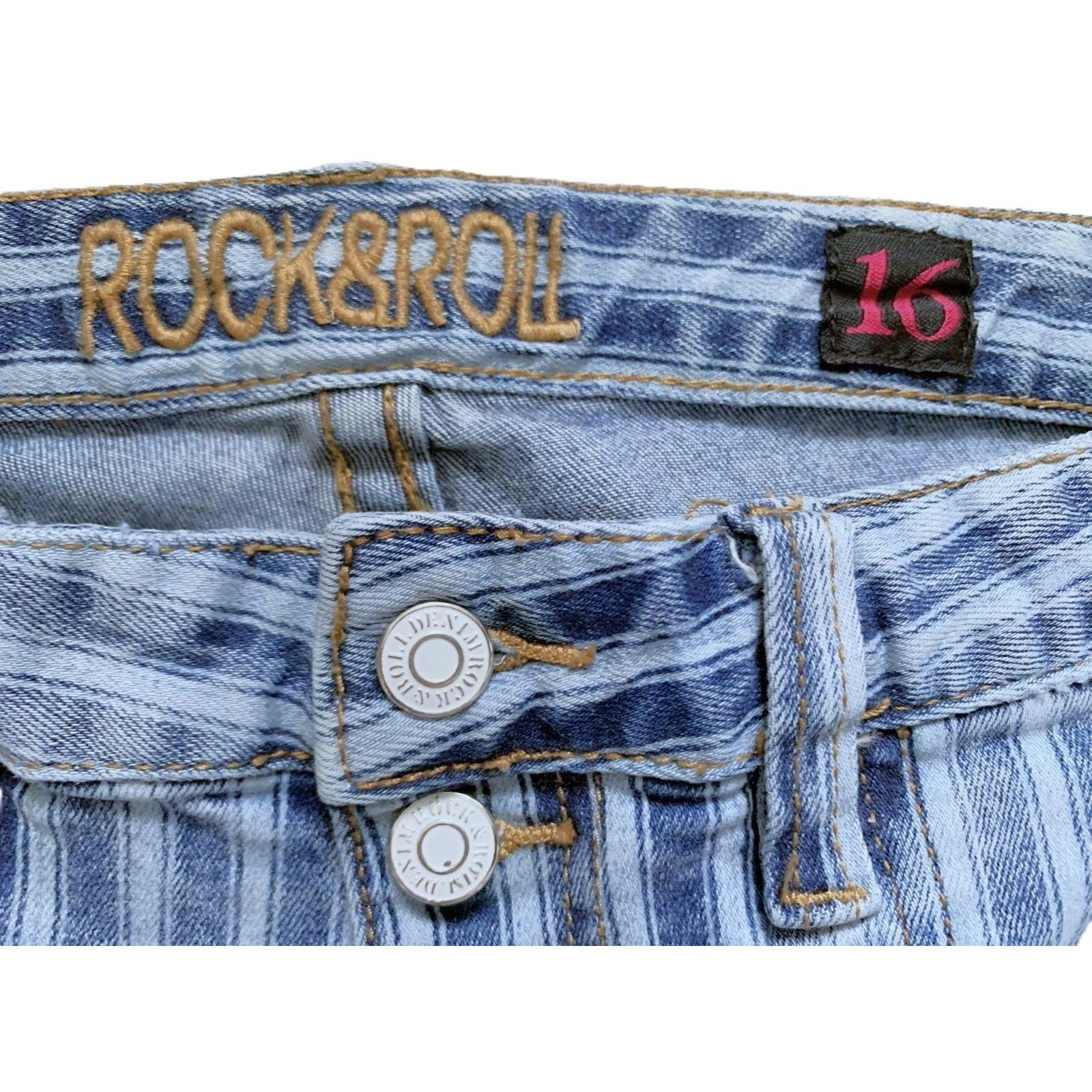 Cowgirl Hippie Boho Rock&Roll Jeans BUTTON FLY Striped Distress Bootcut 28W x 33