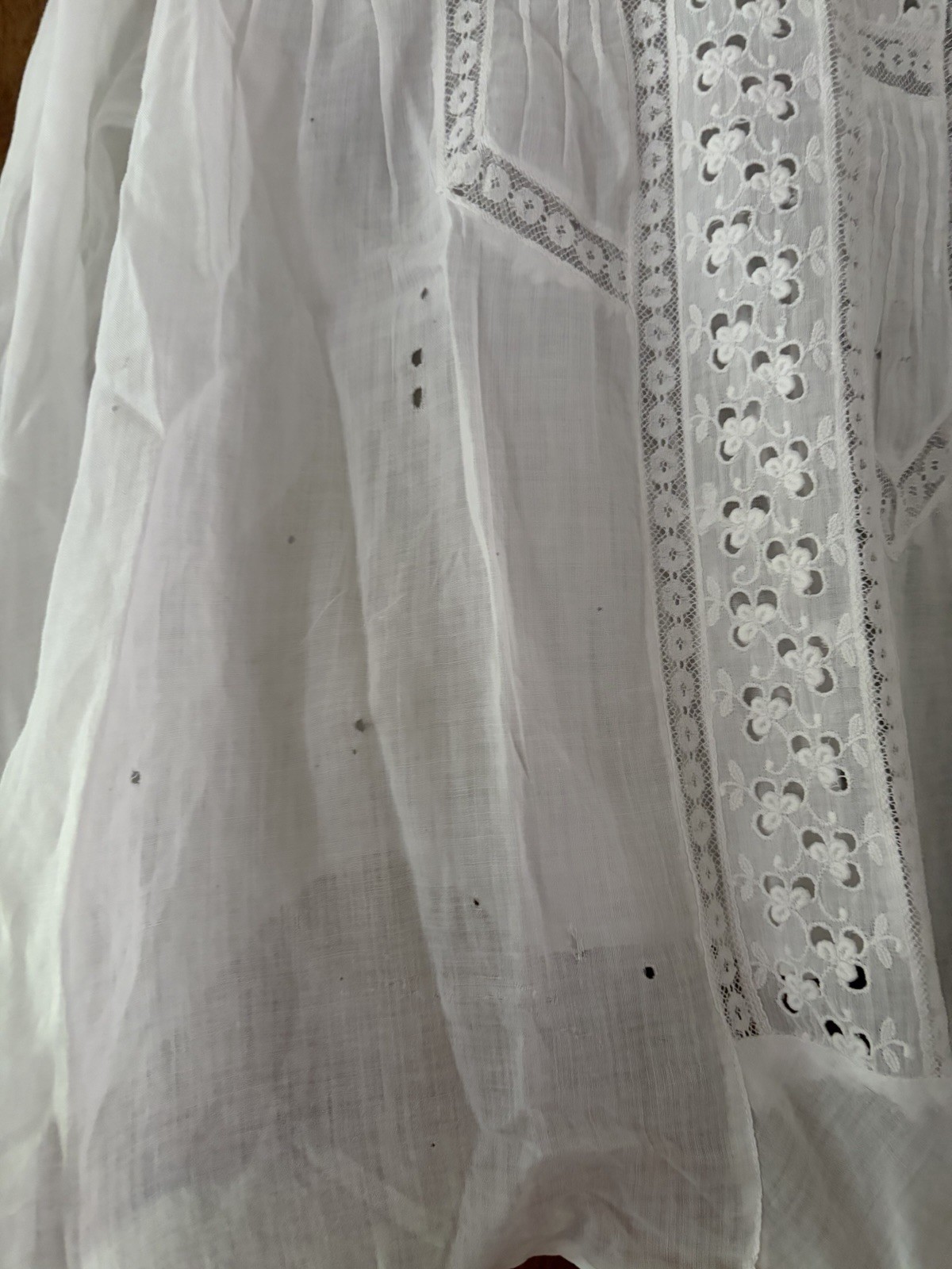 Antique Edwardian White Cotton Lace Blouse Bodice Whitework Pintuck c. 1900s