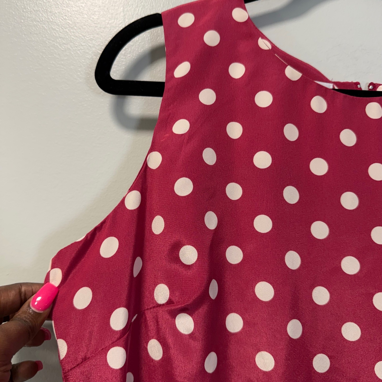 Leslie Fay Vintage Polka Dot Dress and Jacket Set Raspberry Pink Womens 14P