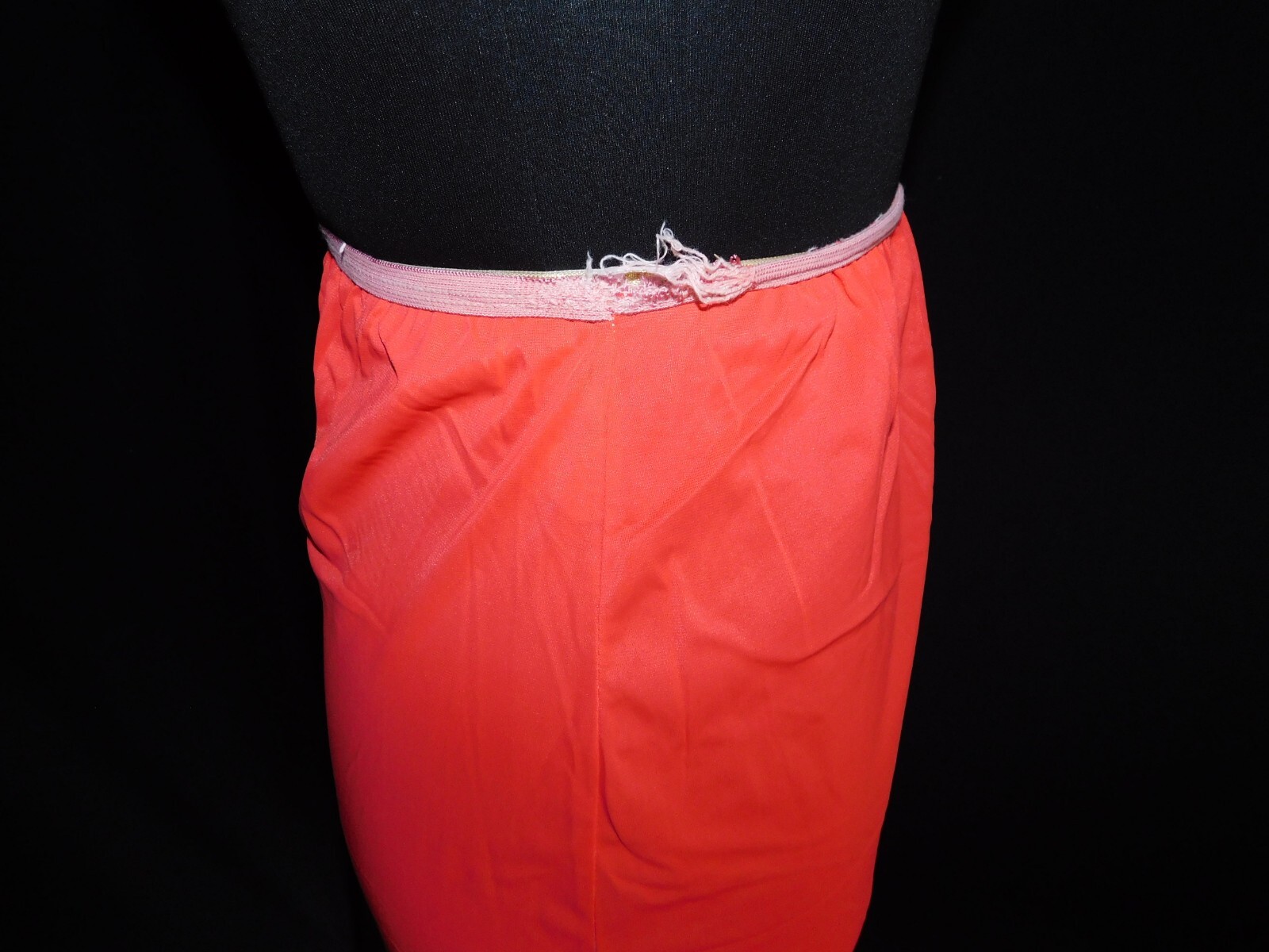 Red vintage Greenco Maid half slip, nylon, Small, Black lace insert