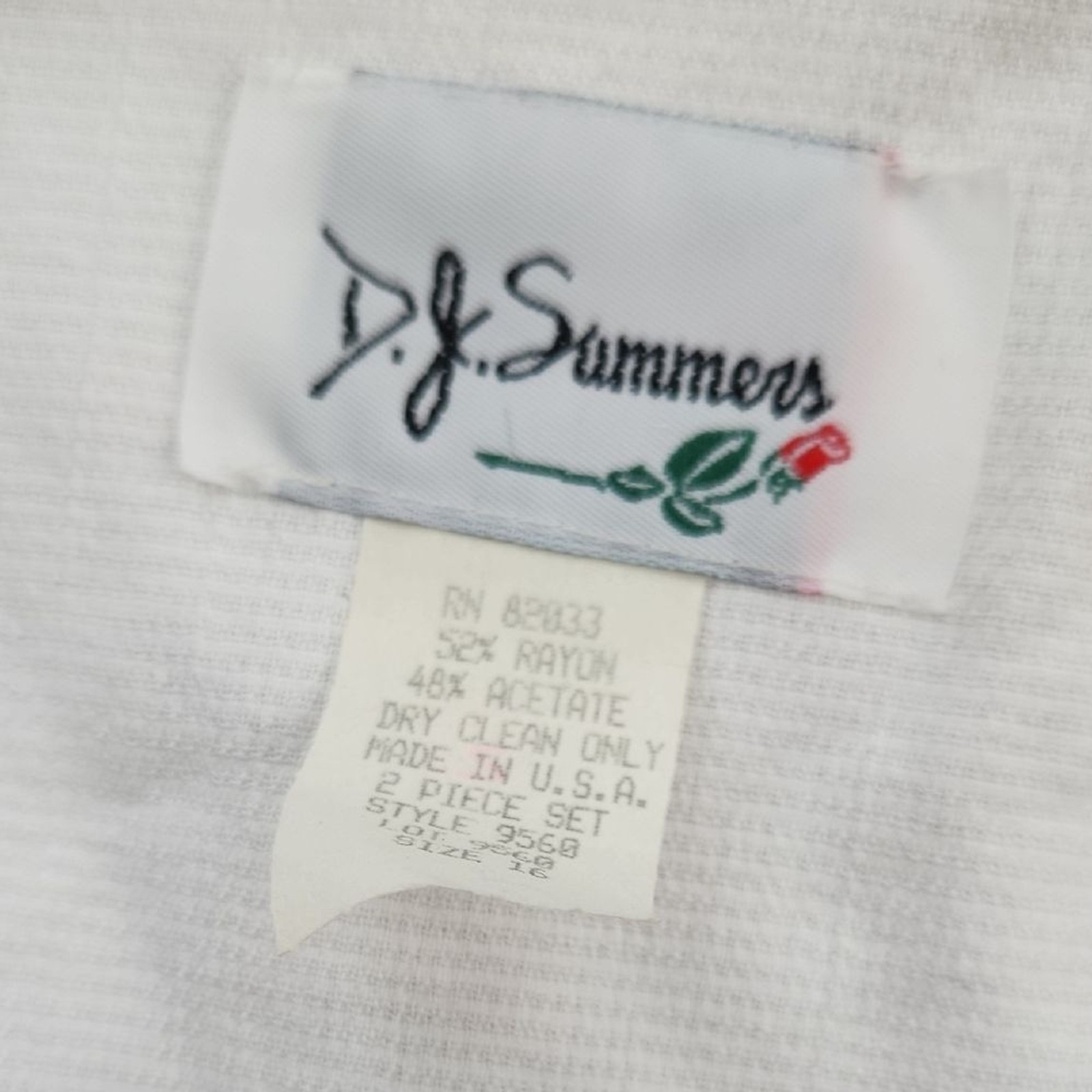 Vintage D.J. Summers Embroidered Two Piece Dress White 16