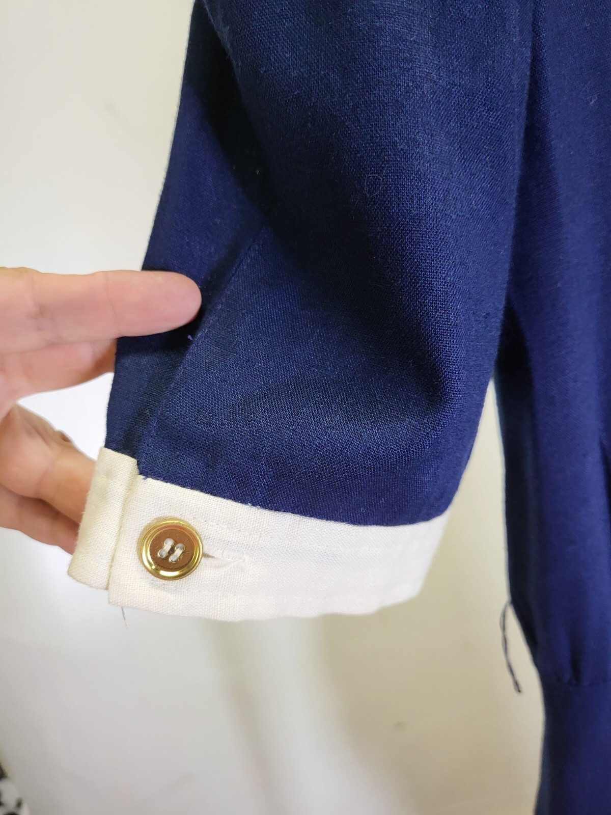 Vintage Blue Dress Peter Pan Collar Gold Buttons Size 12 The Kollection INC
