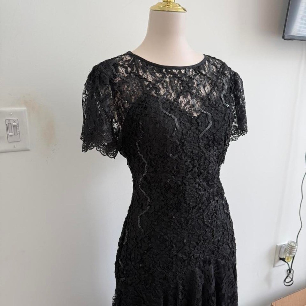 Vintage HW Collections Black Lace Sequin Midi Dress Size 10