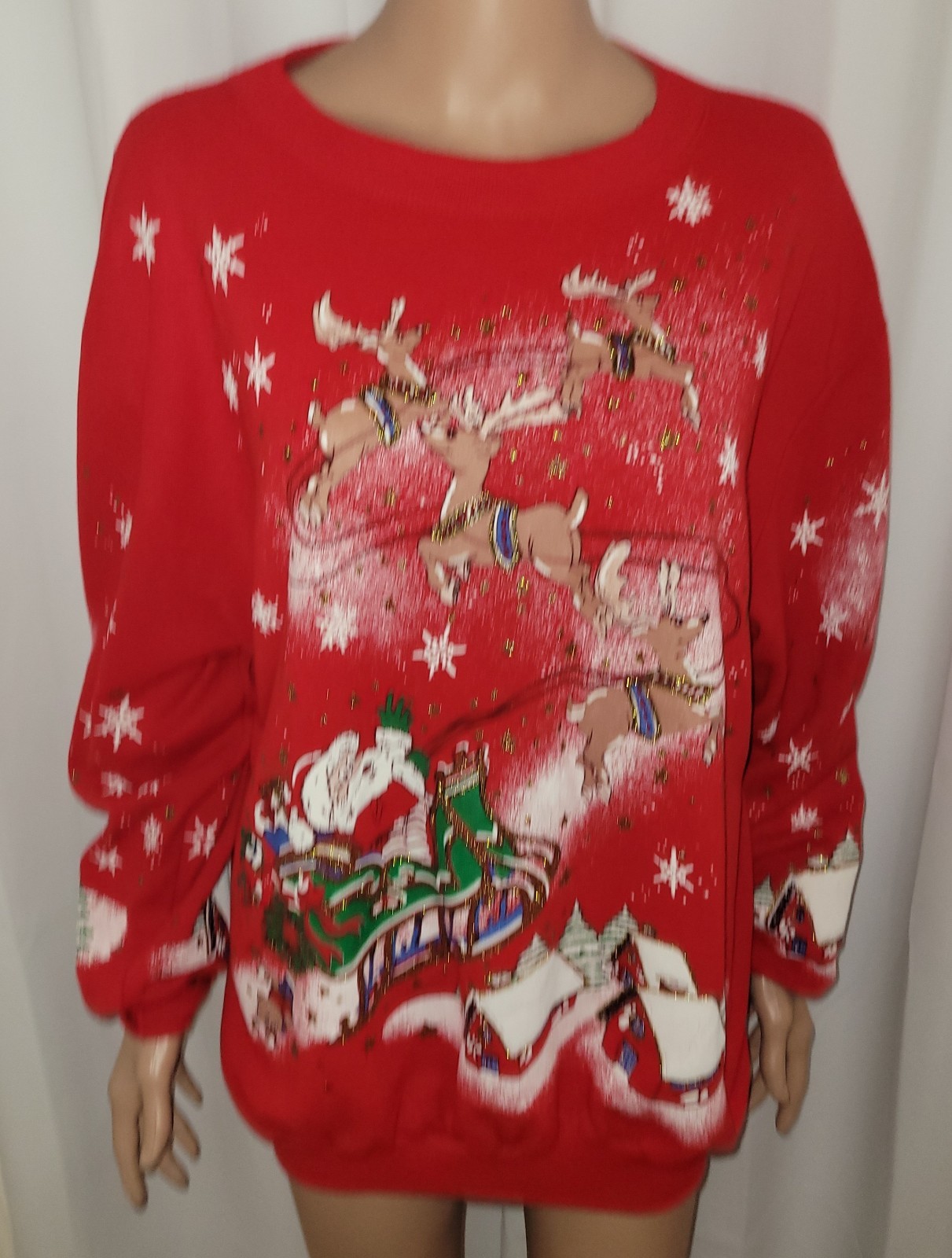 Vtg 1990s Holiday Time Christmas Santa Sweatshirt Size XL