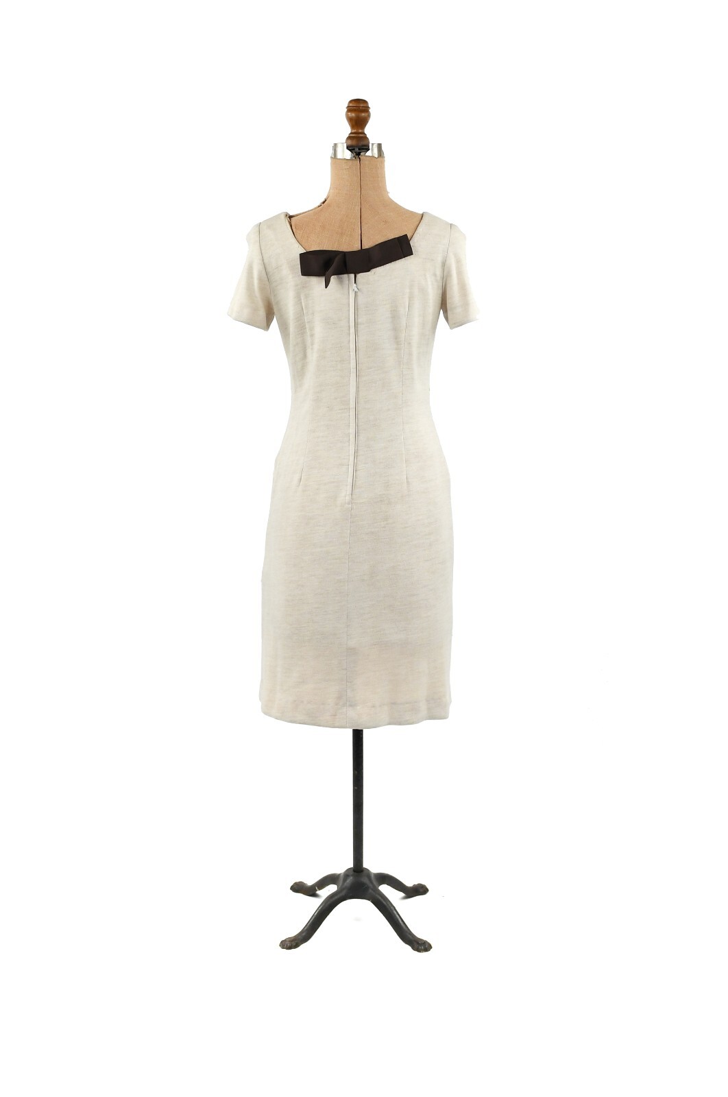 Vintage 60s Light Cream Floral Seed Bead Embellished Hourglass Cocktail Dress S