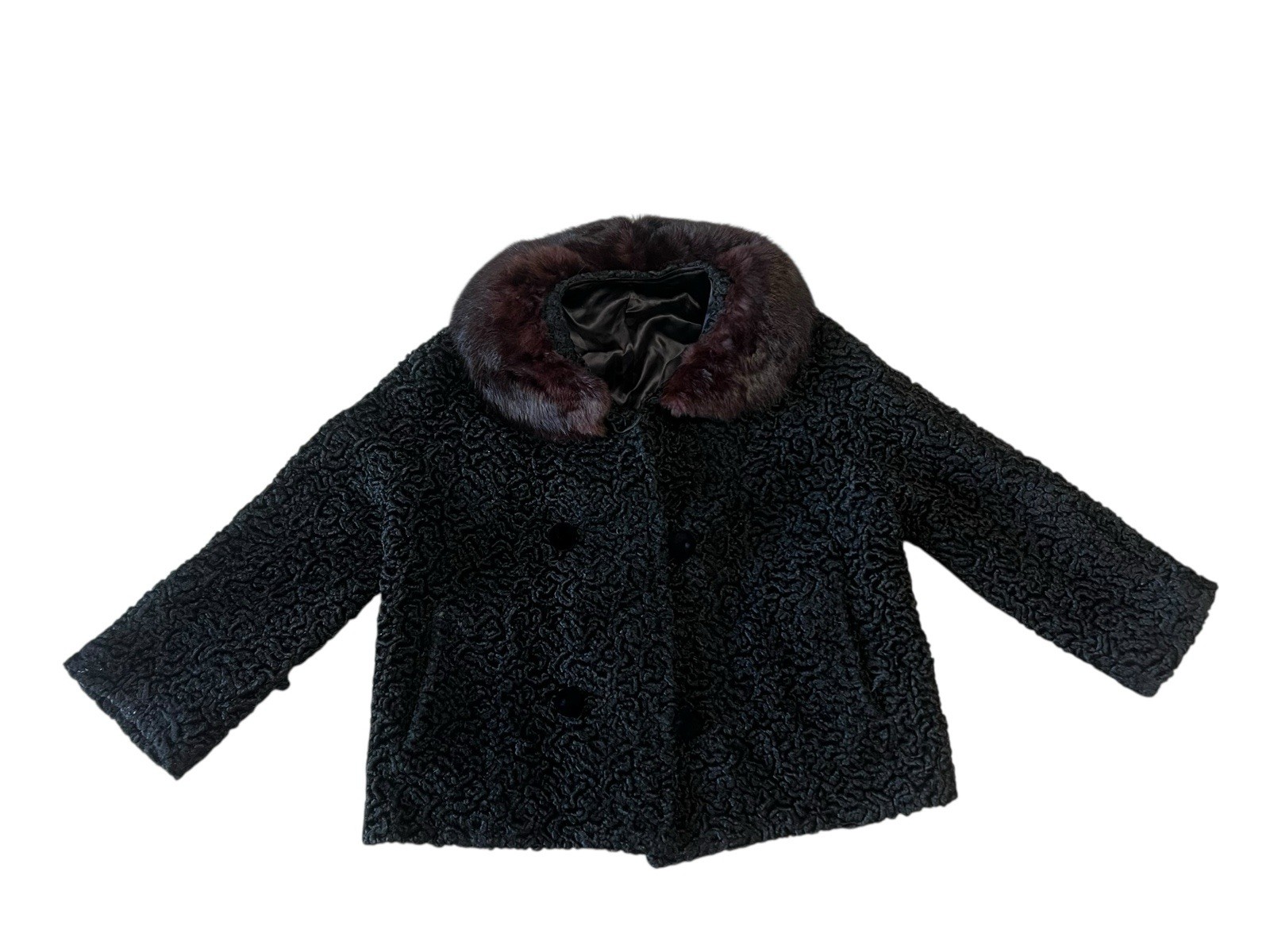 Vintage Persian Curly Lamb Black Crop Jacket with Mink Collar