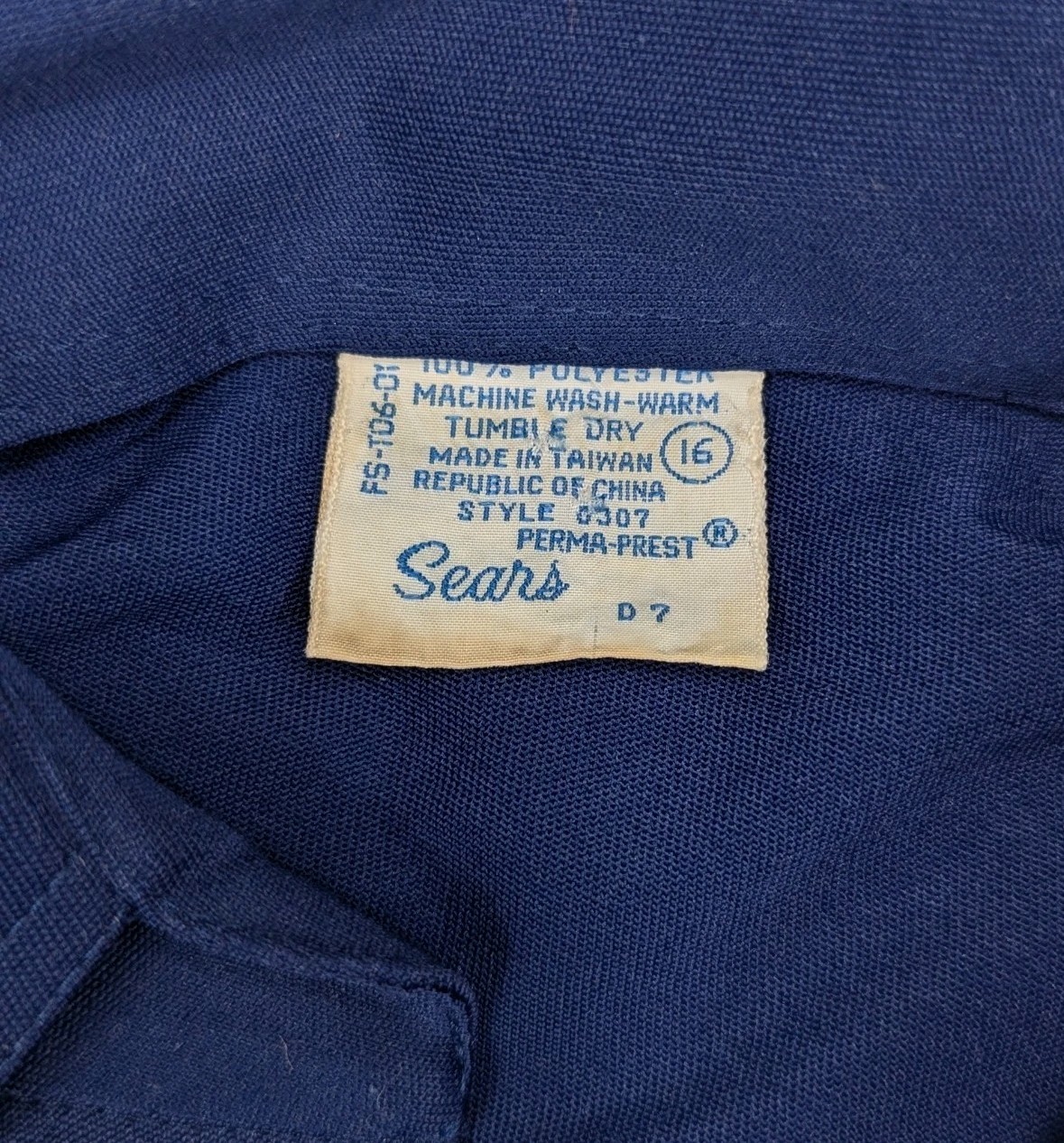 SEARS Perma Prest Vtg 60s 70s Navy Blue Btn Short Sleeve SHIRT TOP Women’s L 16