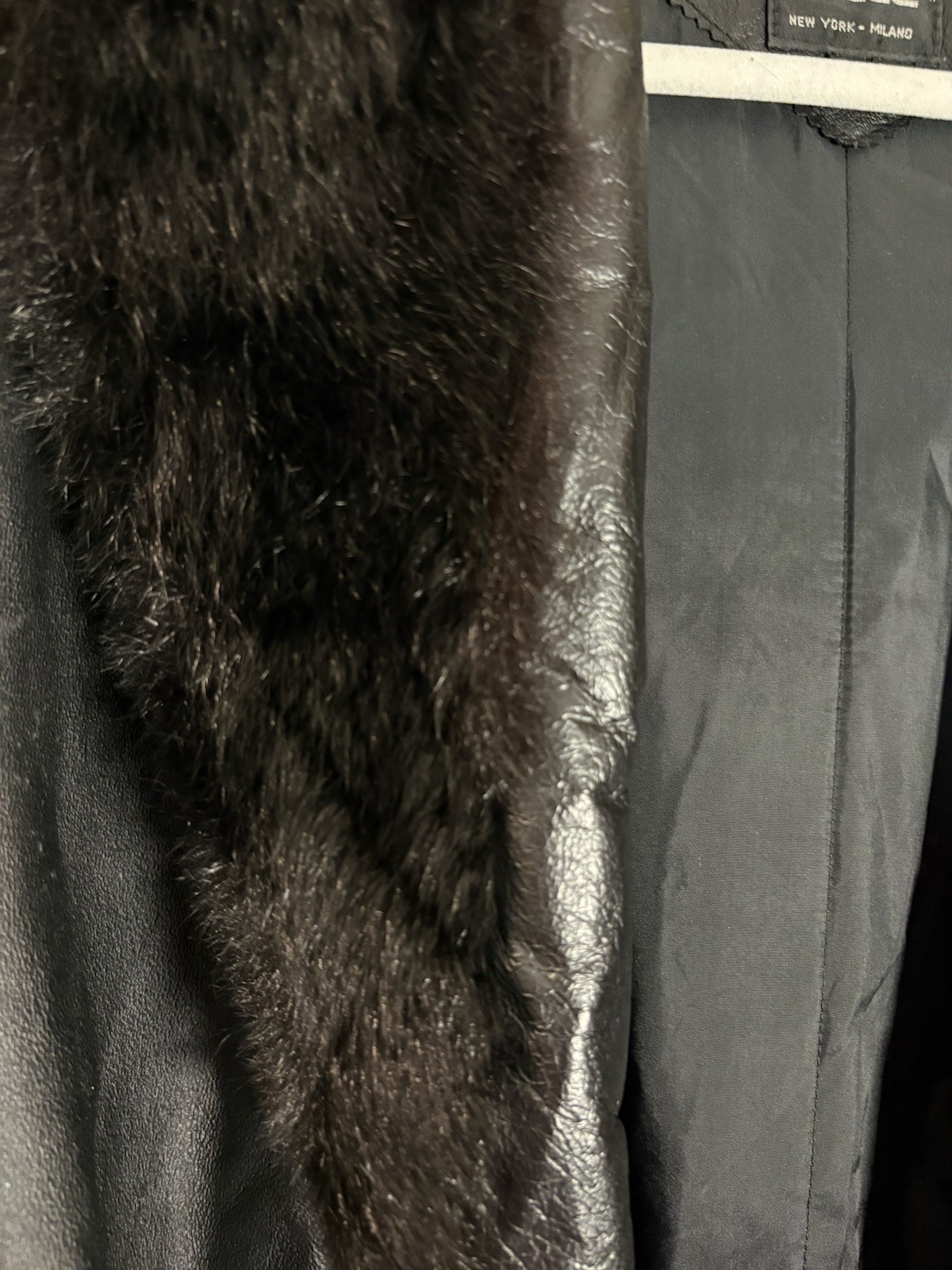Pelle New York Milano black leather maxi coat with Fur Trim