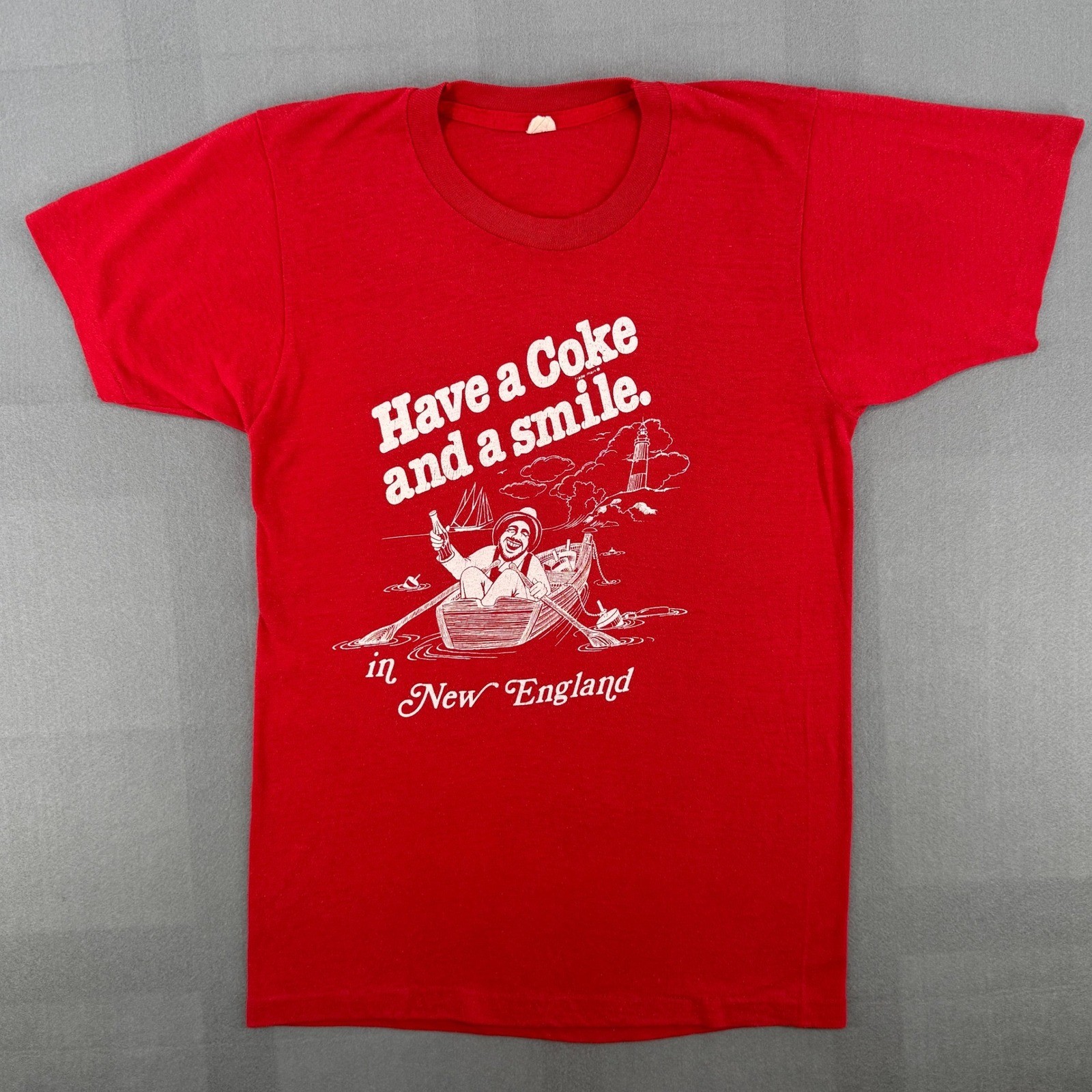 Vtg Coca Cola Coke Tee Have a Coke and a Smile New England Red S Single Stitch