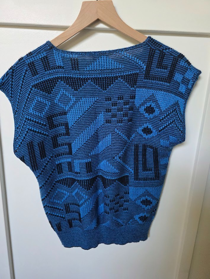Vintage 80s Barry & Me Geometric Knit Sweater Vest Abstract Boxy Top Made in USA