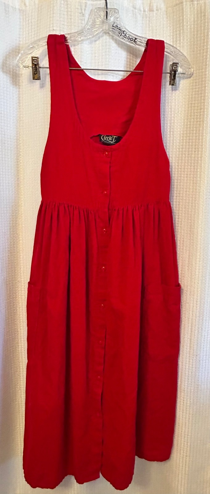 VTG 80s Bright Red Corduroy Jumper Dress Size 5/6 Grandmacore