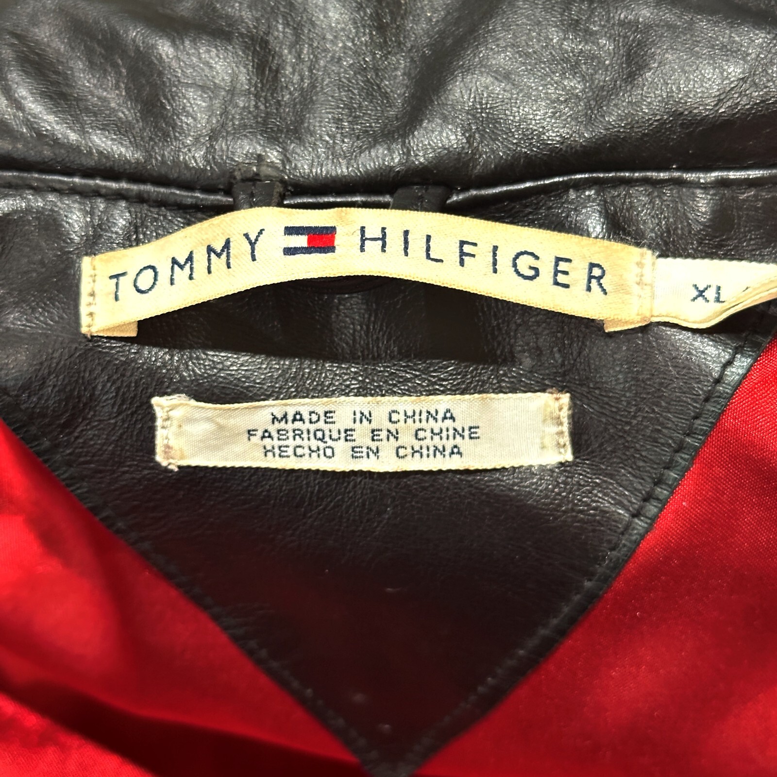 VTG Y2K Tommy Hilfiger Black Leather Puffer Vest XL Zip Snap Streetwear Normcore