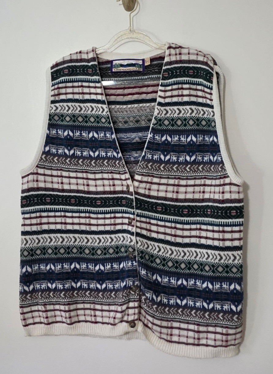 Vintage Shenandoah Cotton Sweater Vest Lagenlook Cottagecore Preppy Retro Large