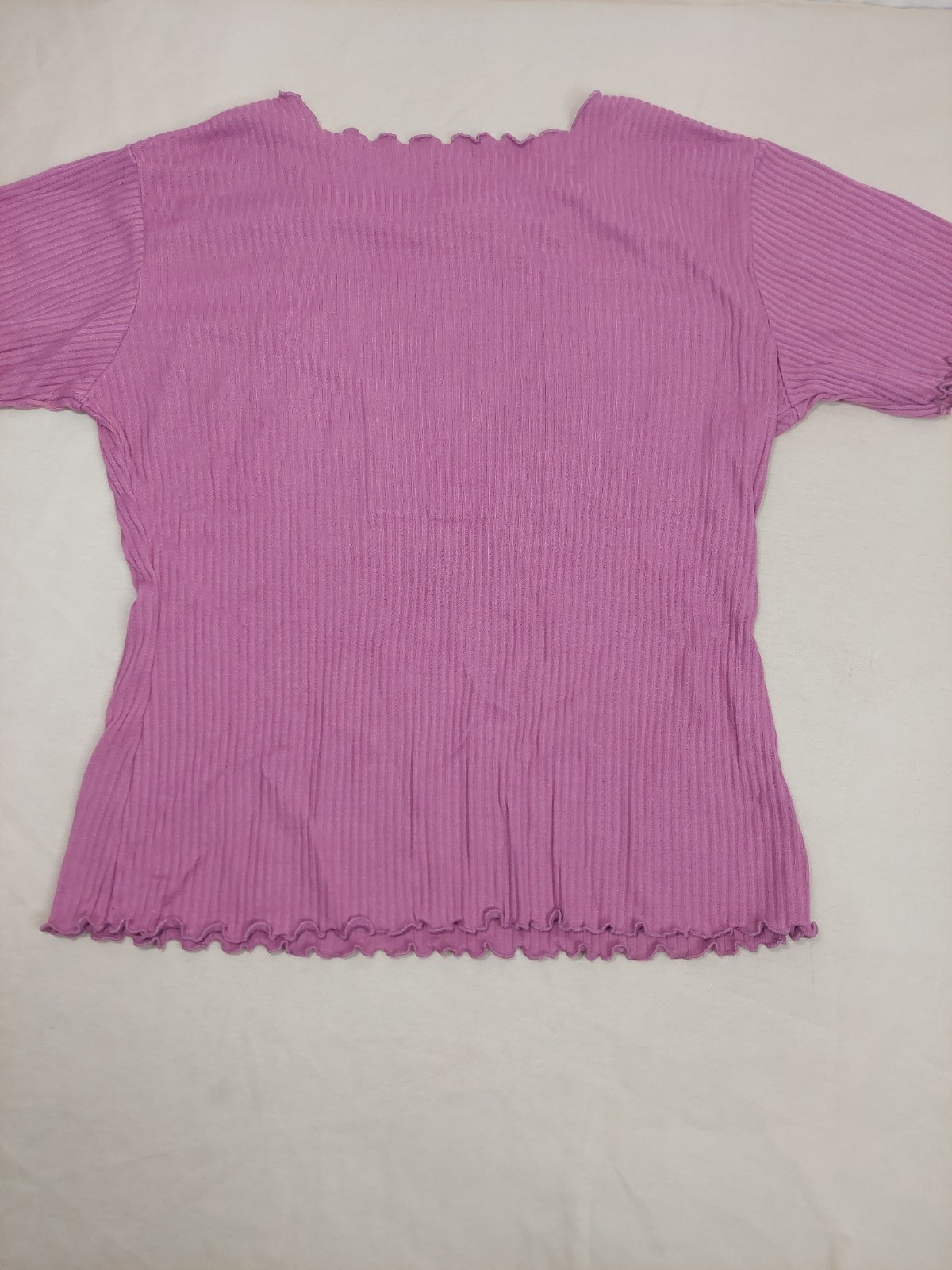 Vintage Y2K Purple Ribbed Lettuce Edge Baby Tee Stretch Top Soft Girl XS/S