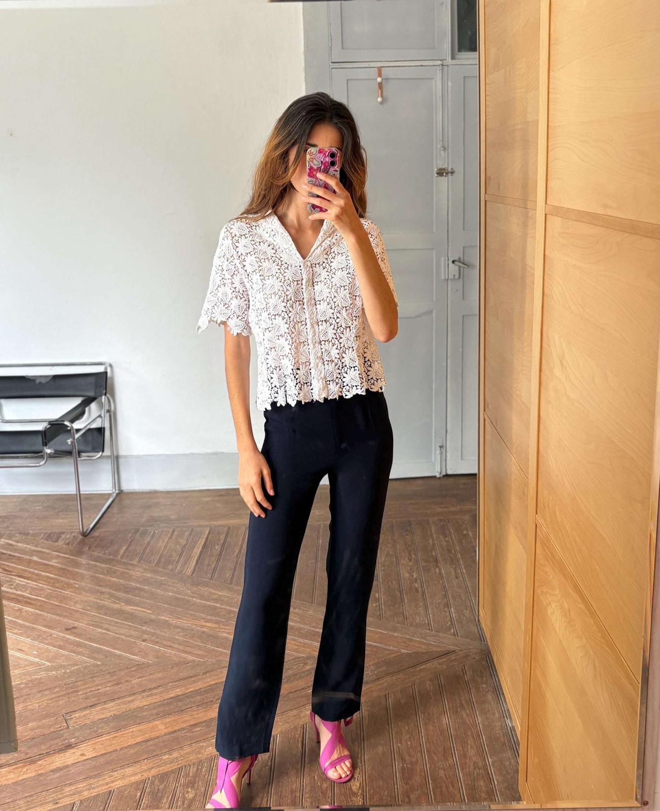 Vintage white lace blouse, Cottage core summer top, sheer floral shirt, size M-L