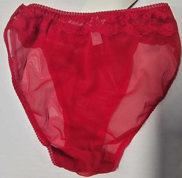 VINTAGE LILY OF FRANCE SHEER HIGH CUT PANTY Lace Delores Size Medium NOS Red