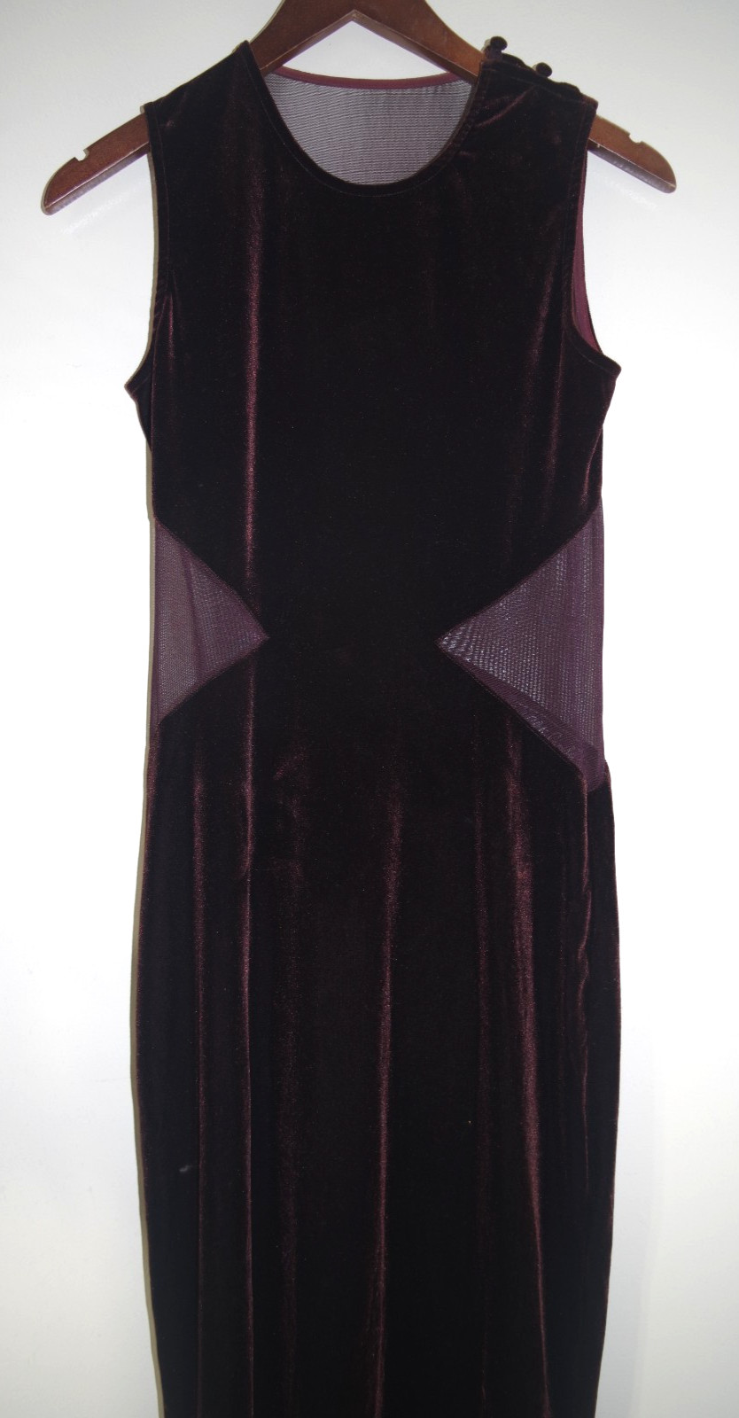 S2 Vintage Eletra Casadei Brown Gown Dress SMALL Tulle Mesh Stretch MOD Inserts