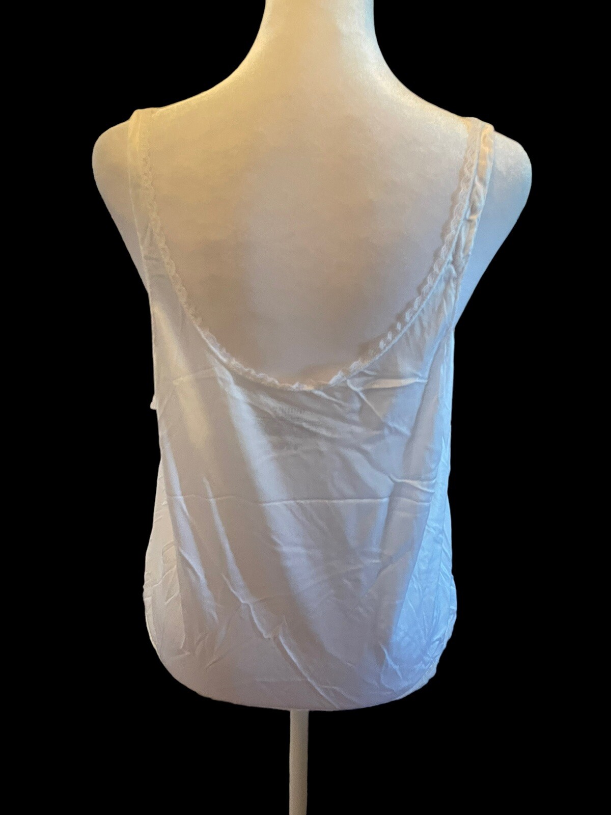 Vintage Vasserette V-Neck Cami Top Lace Trim Size Large White 100% Nylon Stretch