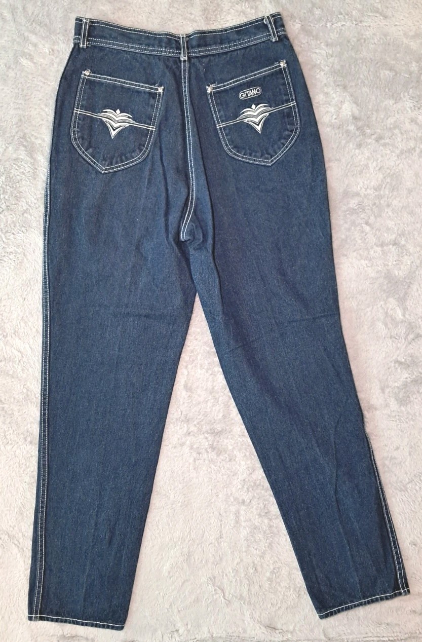 VTG 80S Womens 14 GITANO Dark Cute Heart Tribal Design High Rise Tapered Jeans