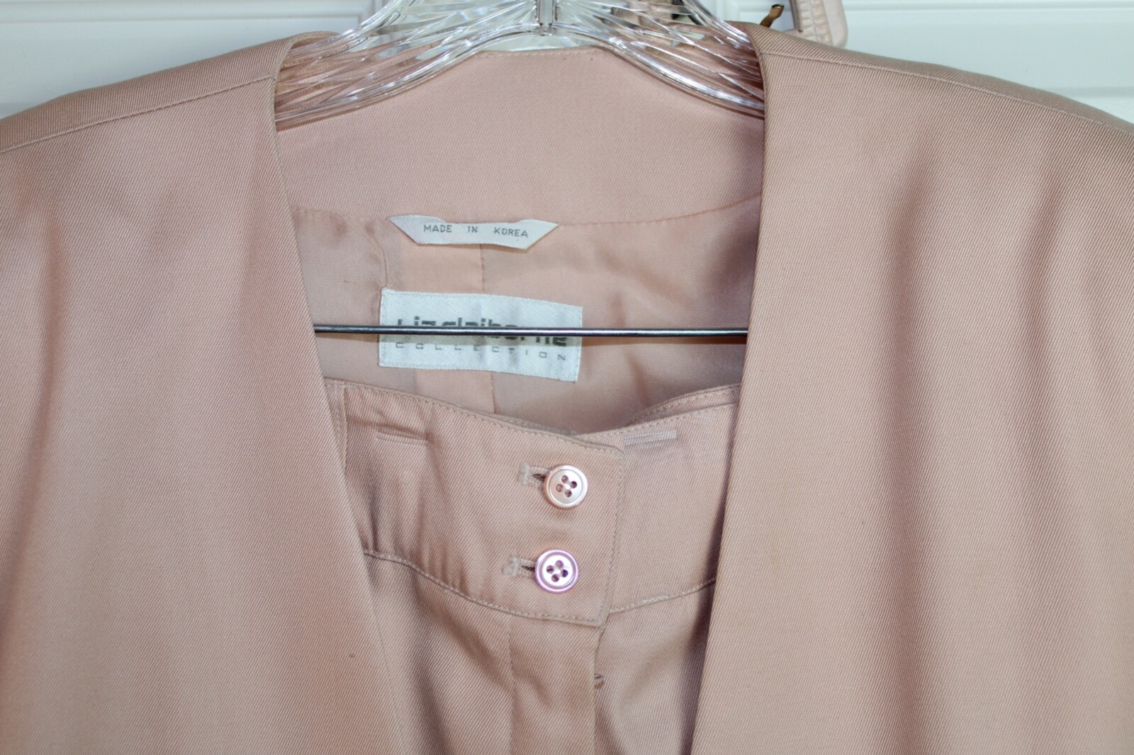 VTG 80s Liz Claiborne Collection Pink Twill Suit Set Jacket Pant Leather Belt 6