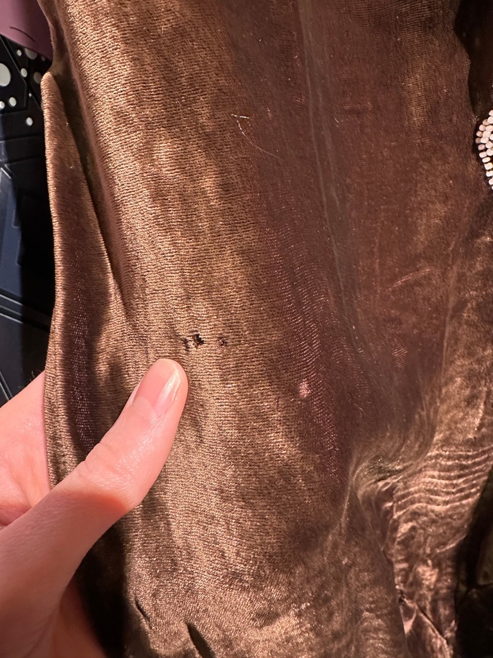 1920s Brown Silk Velvet Rhinestone Bow Flapper Dress
