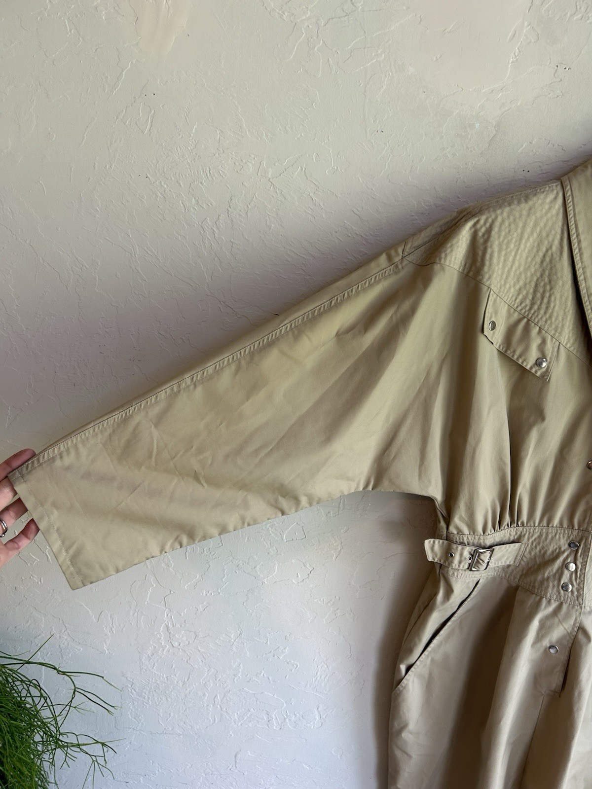 Vintage 80s Khaki Trench Midi Shirt Dress 10 Equestrian Old Money Minimalist